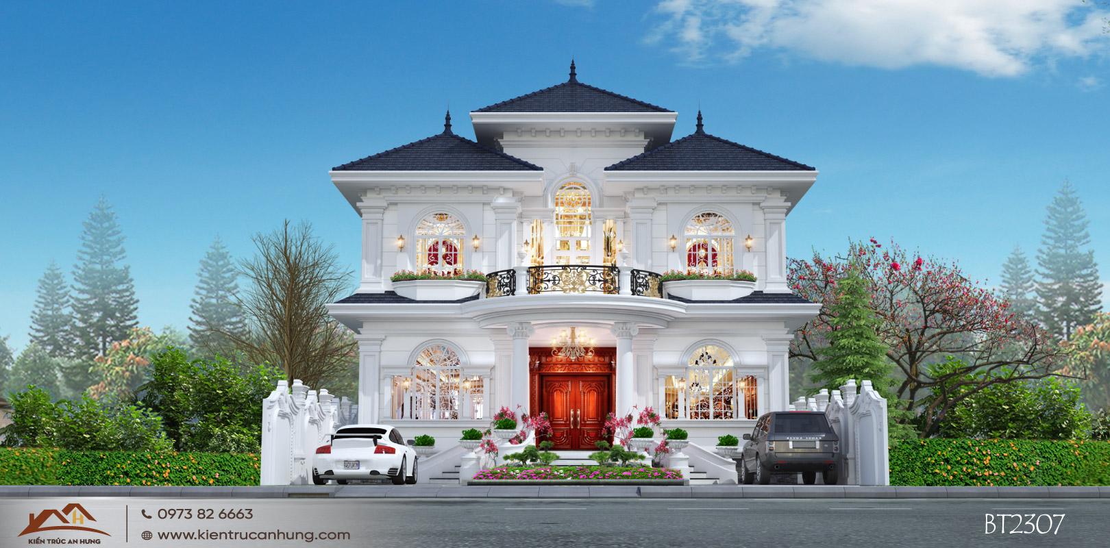 Mặt tiền 13m của mẫu biệt thự tân cổ điển 2 tầng đẹp