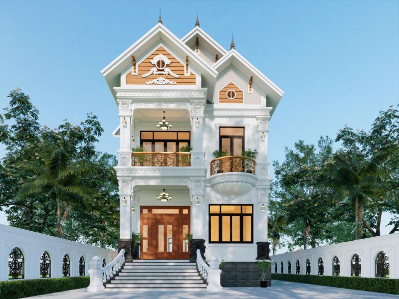 Mẫu nhà 2 tầng tân cổ điển mái Thái