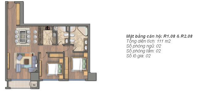 Mặt bằng căn hộ 2 phòng ngủ chung cư Royal City