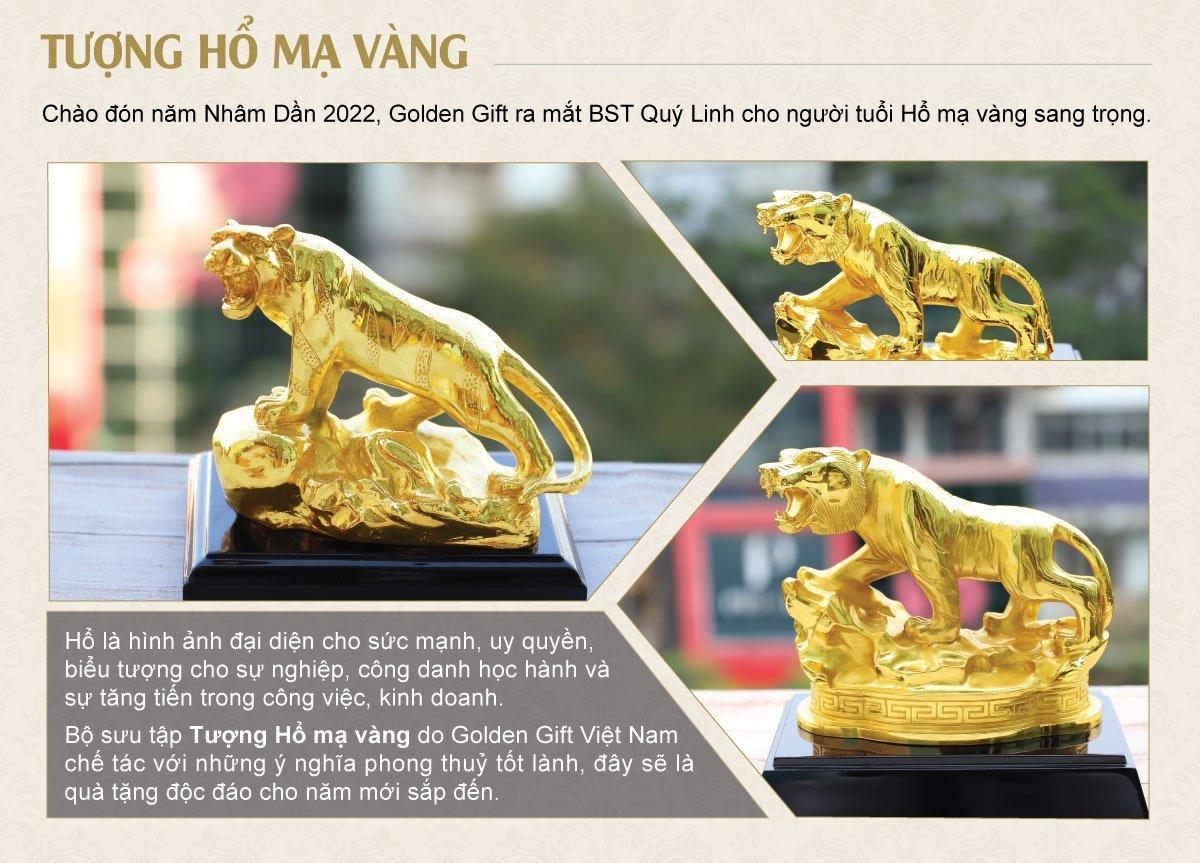 Tượng hổ mạ vàng 24K, linh vật Hổ phong thuỷ dát vàng cao cấp