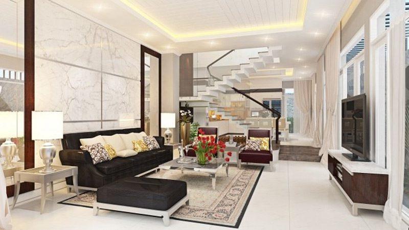 Nền nhà bếp cao hơn phòng khách - Nội thất gỗ óc chó Anh Vũ