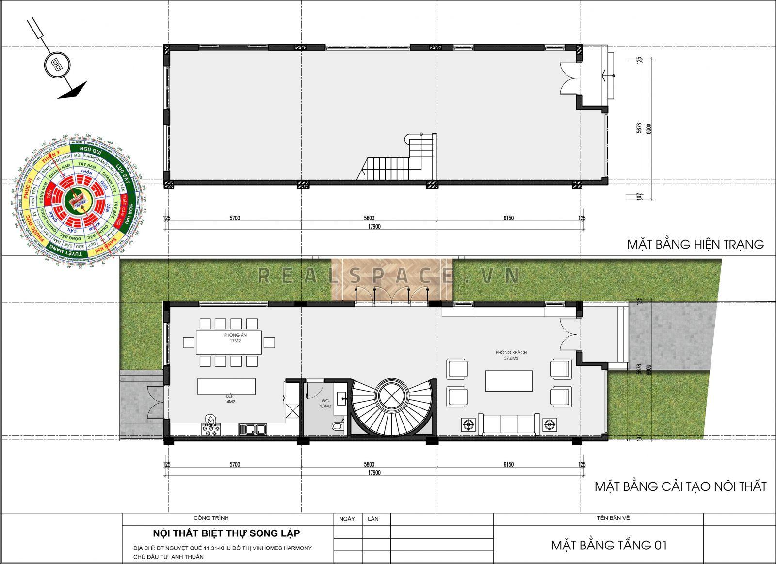 Thiết kế mặt bằng tầng 1 biệt thự song lập Vinhomes The Harmony
