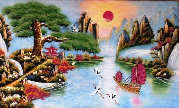 Tranh đá quý tùng hạc điên niên