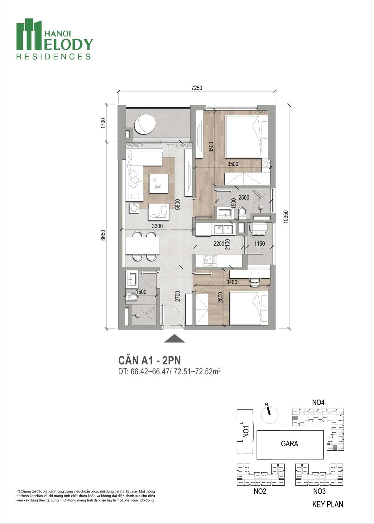 Thiet ke Can ho 2PN A 01 Ha Noi Melody Residences - Hà Nội Melody Residences