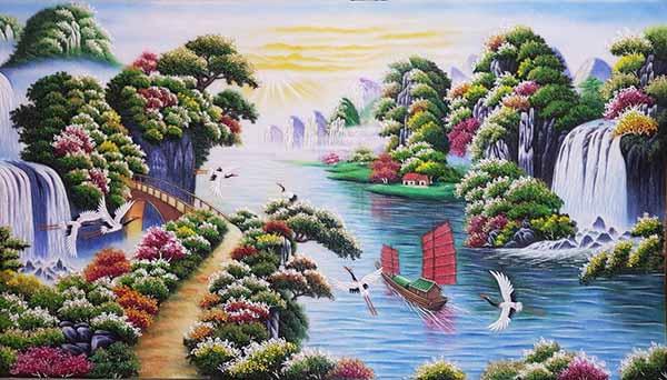 Tranh đá quý phong cảnh được chế tác từ hàng trăm, hàng ngàn viên đá quý