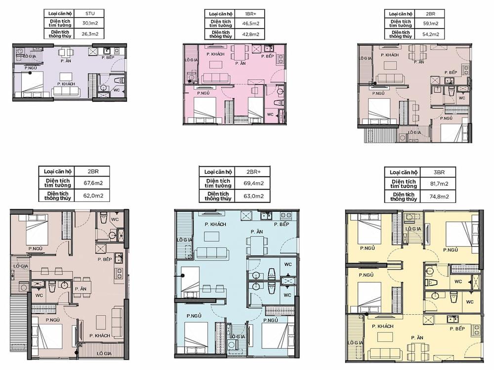 Mặt bằng căn hộ 1PN+2PN+3PN Vinhomes Grand Park