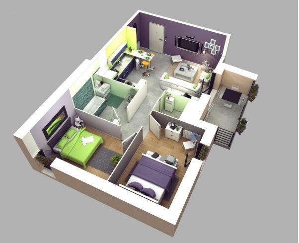 thiết kế căn hộ 80m2 2 phòng ngủ
