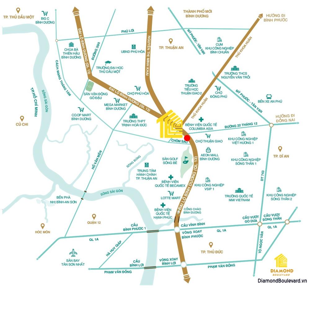 vị trí dự án Diamond Boulevard Bình Dương - Diamondboulevard.vn